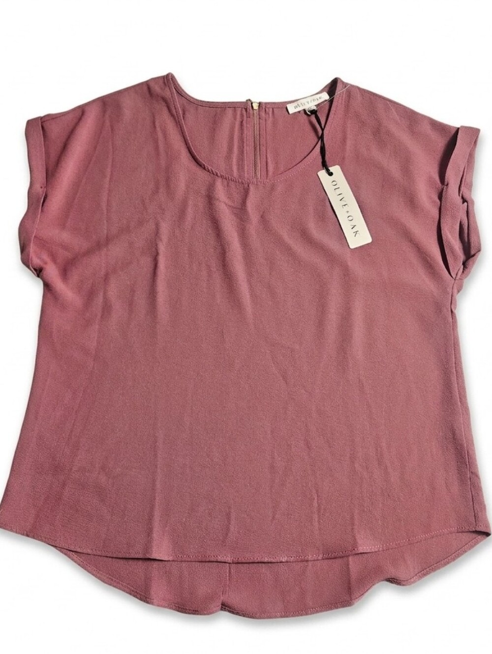 Olive + Oak NWT Dried Fig Crepe Zipper Back Blouse Top XL